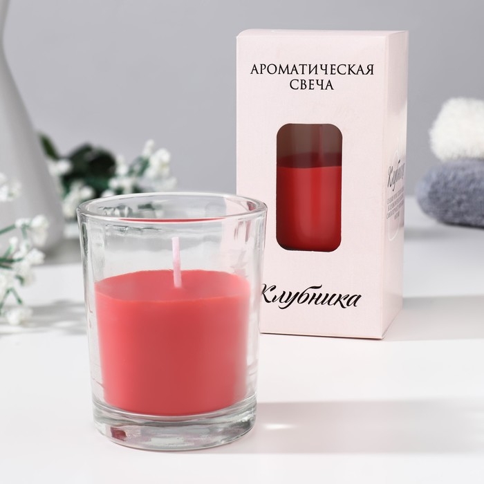 Свеча ароматическая в стакане  Свеча ароматическая в стакане "Нюд", 5х6 см, клубника