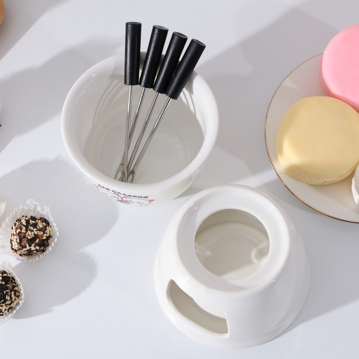 Фондюшница керамическая «Для сладкой парочки», 350 мл, цвет белый Фондюшница керамическая «Для сладкой парочки», 350 мл, цвет белый