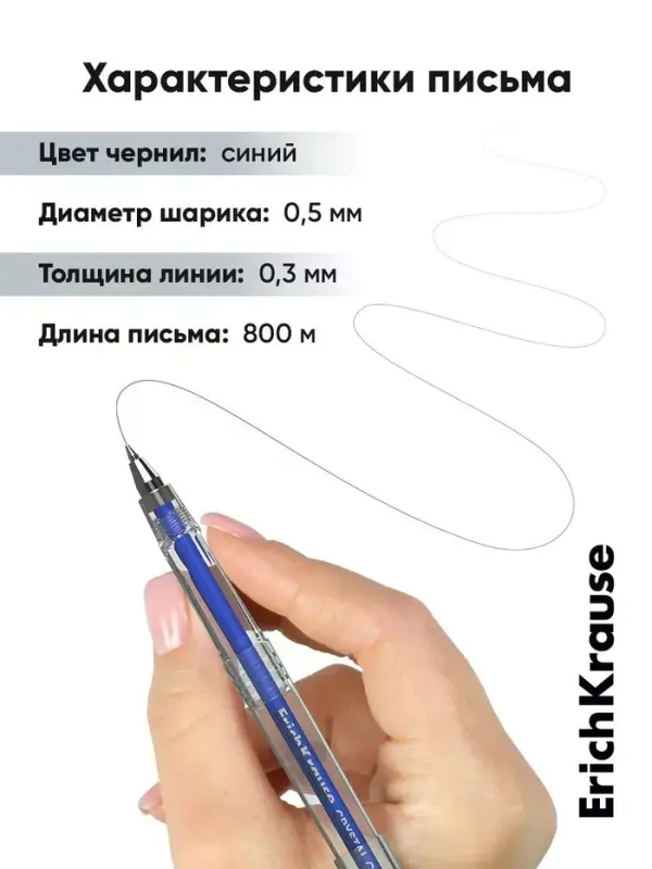 Ручка гелевая ErichKrause Crystal Stick, узел 0.5, чернила синие