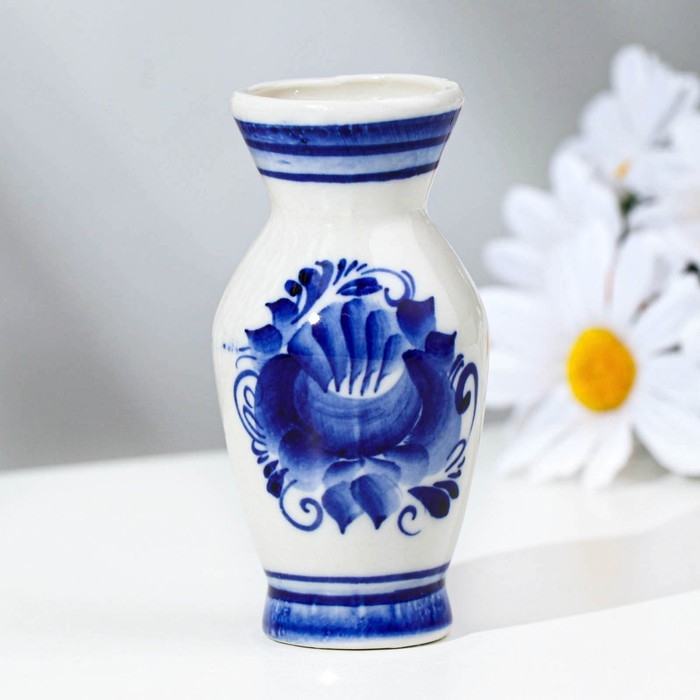 Ваза гжель «Сувенирная», бело-синяя, керамика, 8,5 см, Ваза гжель «Сувенирная», бело-синяя, керамика, 8,5 см,