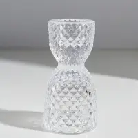 Подсвечник стекло на 1 свечу двусторон "Песочные часы" прозрачный d=2,5 см и 4 см 5х5х9,5 см   10973