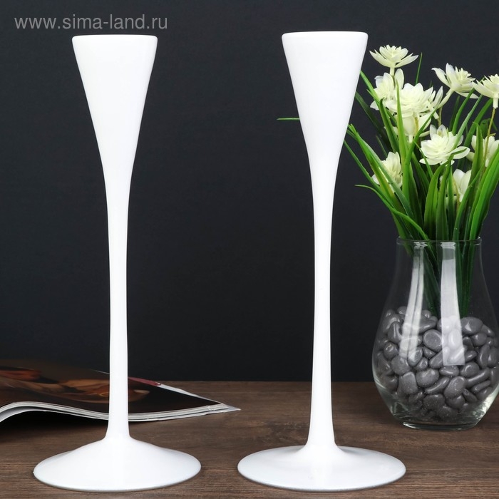 Подсвечник стекло Подсвечник стекло "Узкий бокал" белый набор 2 шт 28,5х10,5х10,5 см