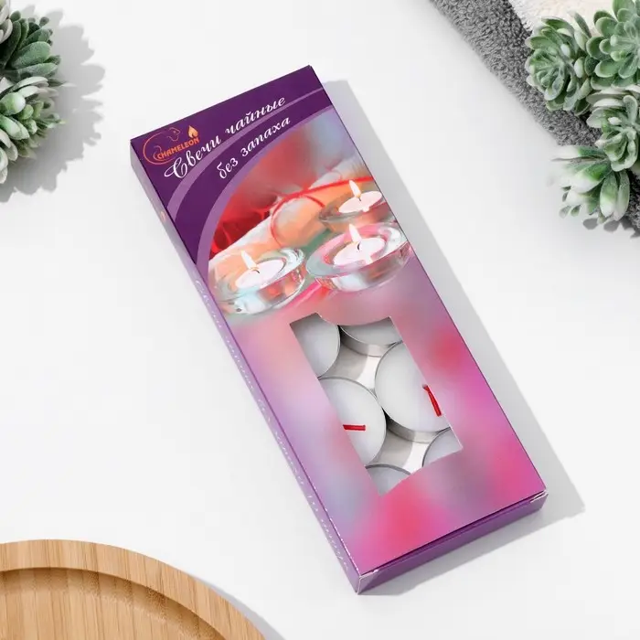Набор свечей чайных в гильзе, 10 шт, без запаха Набор свечей чайных в гильзе, 10 шт, без запаха