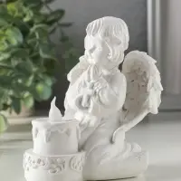 Сувенир полистоун свет "Белоснежный ангел с двухъярусным тортом" 7,7х8,5х11,5 см