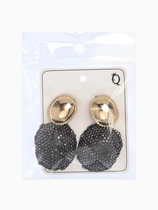 Серьги "Сияние вечера" овал двойной, цвет серый в золоте