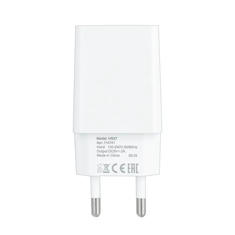 Сетевое зарядное устройство с кабелем USB на MicroUSB 2.4A HS27 ISA белое