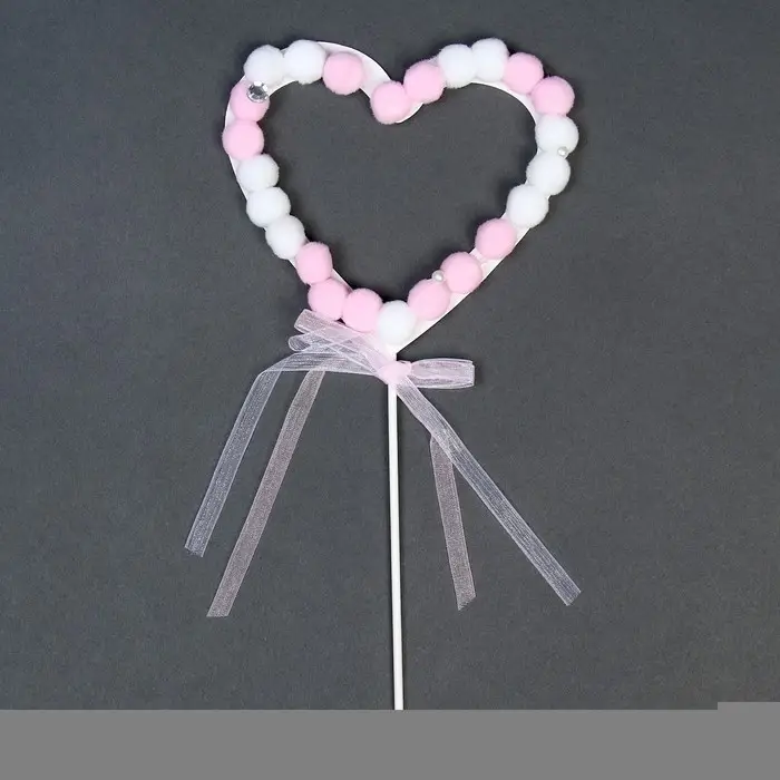 Топпер для торта «Сердце», белый, розовый Топпер для торта «Сердце», белый, розовый