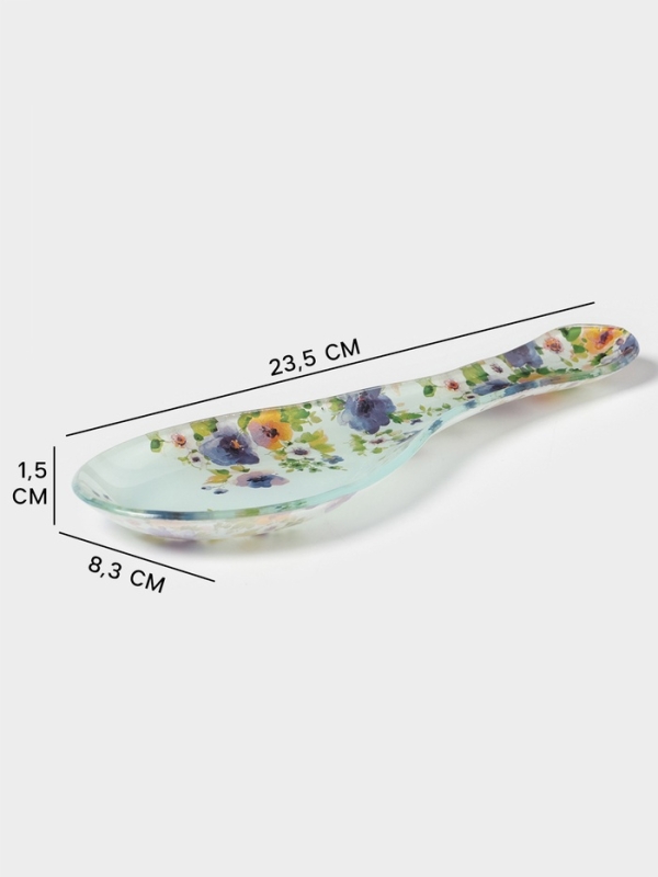 Подставка под ложку Доляна «Букет незабудок», 23,5×8,3×1,5 см, стекло, рисунок Подставка под ложку Доляна «Букет незабудок», 23,5×8,3×1,5 см, стекло, рисунок