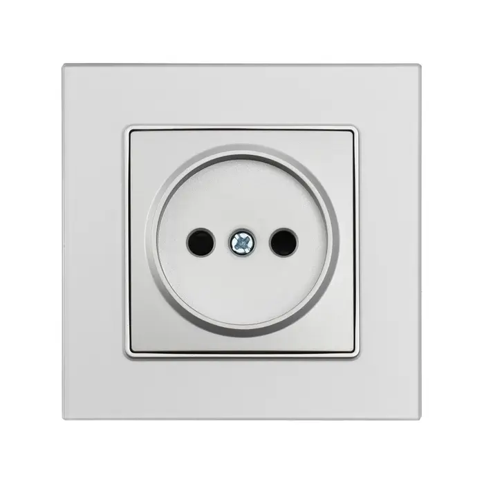 Розетка TOT Matte Glass, 10 А, стекло, скрытая, одноместная, без заземления, серебристая