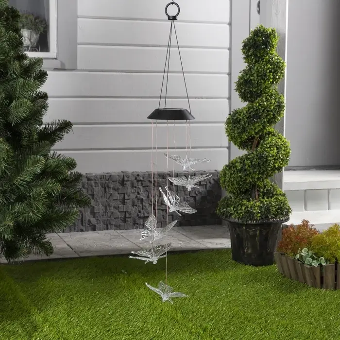 Садовый светильник &laquo;Бабочки&raquo;, уличный, на солнечной батарее, 6 LED, свечение мульти