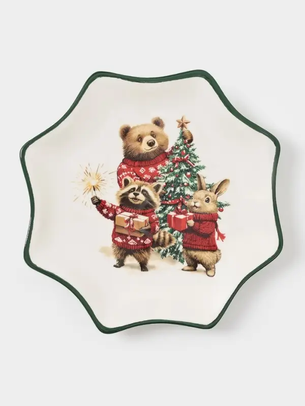 Тарелка сервировочная новогодняя Доляна «Сказки зимнего леса», 20×20×2.3 см, доломит, белая