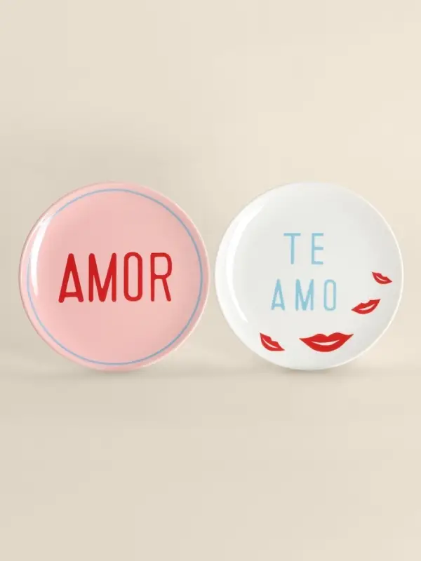 Тарелки SL Home &laquo;Уроки испанского: Amor - Te amo&raquo;, d=22 см, набор 2 шт., фарфор, белые, розовые