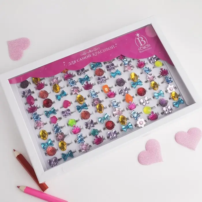 Кольцо детское «Выбражулька» радости, форма МИКС, цвет МИКС в серебре Кольцо детское «Выбражулька» радости, форма МИКС, цвет МИКС в серебре