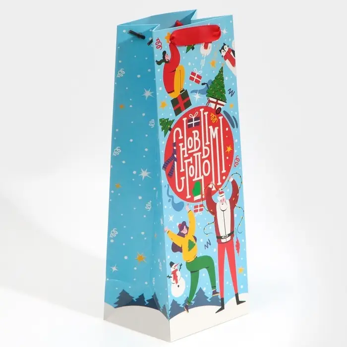 Пакет под бутылку &laquo;Новогодняя суета&raquo;, 13 х 36 х 10 см