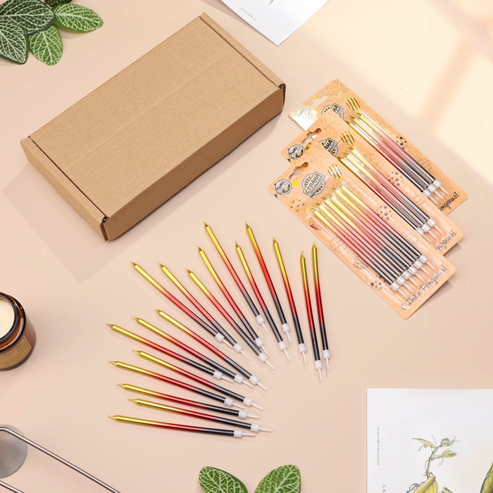 Свечи в торт "Ройс. Градиент", 13 см, высокие, 18 шт, чёрный, бордовый, золотой