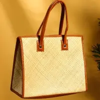 Сумка плетёная на молнии из пандана 41х16х50 см, светло-коричневый