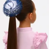Бант для волос на резинке &laquo;Школьница&raquo;, волна кружева контраст горох, d=15 см, сине-белый