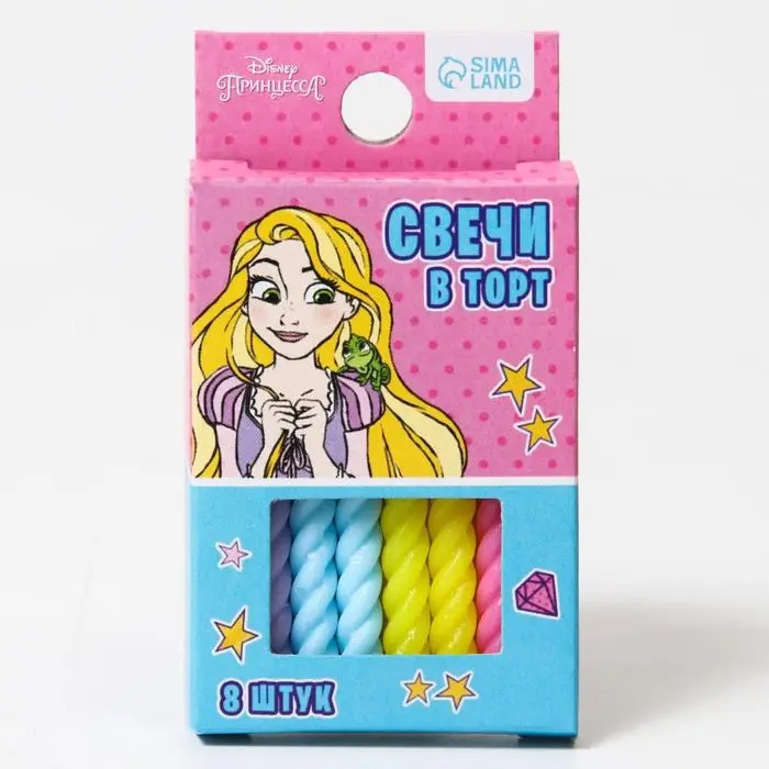 Свечи для торта «С Днем Рождения», набор 8 штук, Принцессы Свечи для торта «С Днем Рождения», набор 8 штук, Принцессы