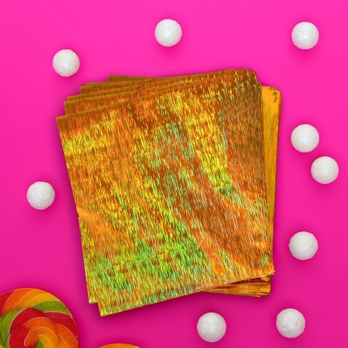 Пакет подарочный голографический с липкой лентой, Пакет подарочный голографический с липкой лентой, "Звездное небо", 10x10+2 см набор 50шт