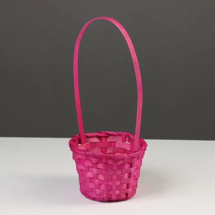 Корзина плетёная для хранения, 13&times;13&times;9.5 см, ручка h=18.5 см, бамбуковая, розовая