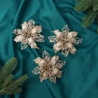Украшение ёлочное "Цветы блеск резные" (набор 3 шт) на зажимах, 10,5 см, золото