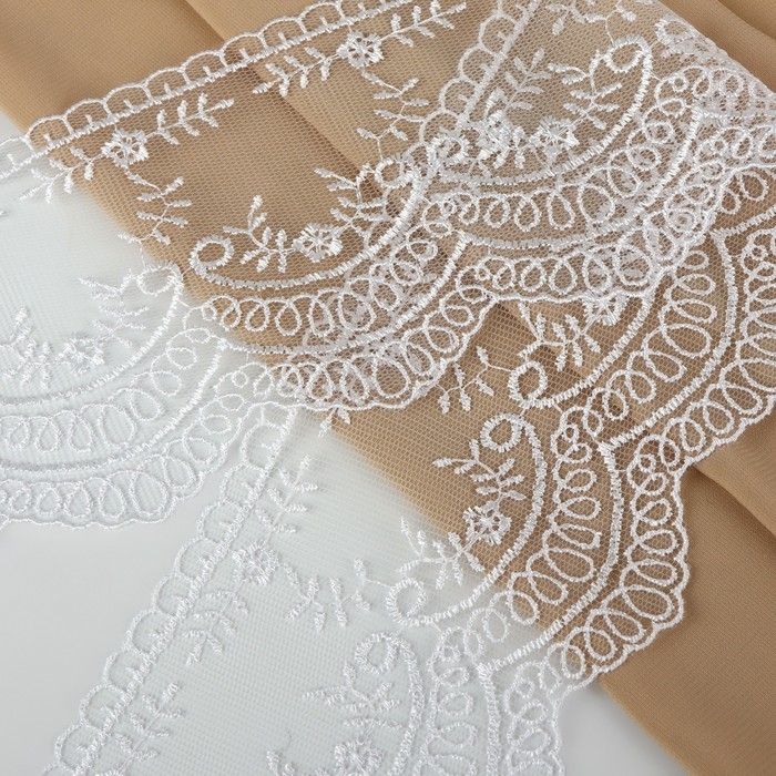 Кружево на сетке, 95 мм × 11 ± 1 м, цвет белый Кружево на сетке, 95 мм × 11 ± 1 м, цвет белый