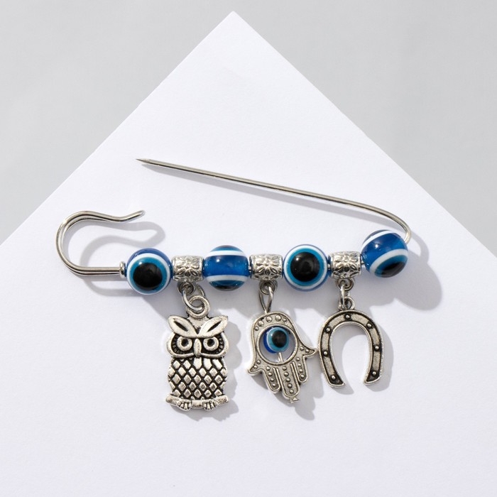 Булавка-оберег «Сова от сглаза», 6 см, цвет синий в серебре