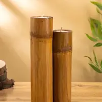 Свеча в бамбуке тройная, 14×15×30 см, 100 мл, бежевая