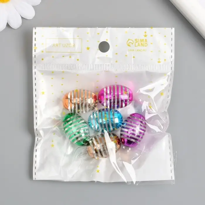 Бусина для творчества пластик "Овальная" МИКС металлик 1,4х1,7х2,4 см