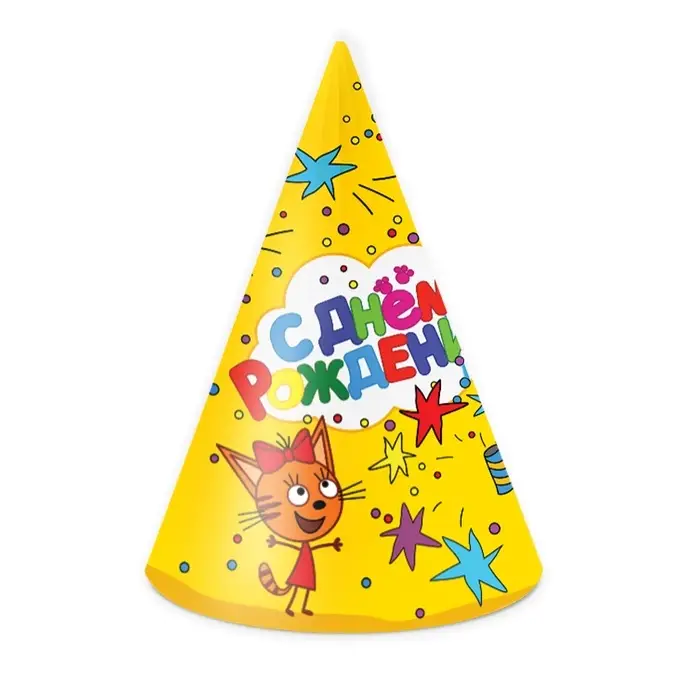 Колпак  Колпак "Три Кота "С Днем Рождения!"  желтый, 6 шт.