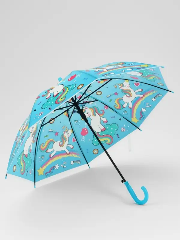 Зонт - трость детский &laquo;Радужный единорог&raquo;, полуавтоматический, 8 спиц, R=39/47 см, d=78 см, МИКС