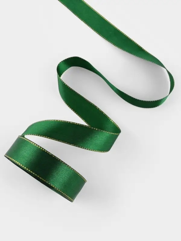 Лента атласная, с золотым люрексом, 25 мм, 23&plusmn;1 м, зелёная №049