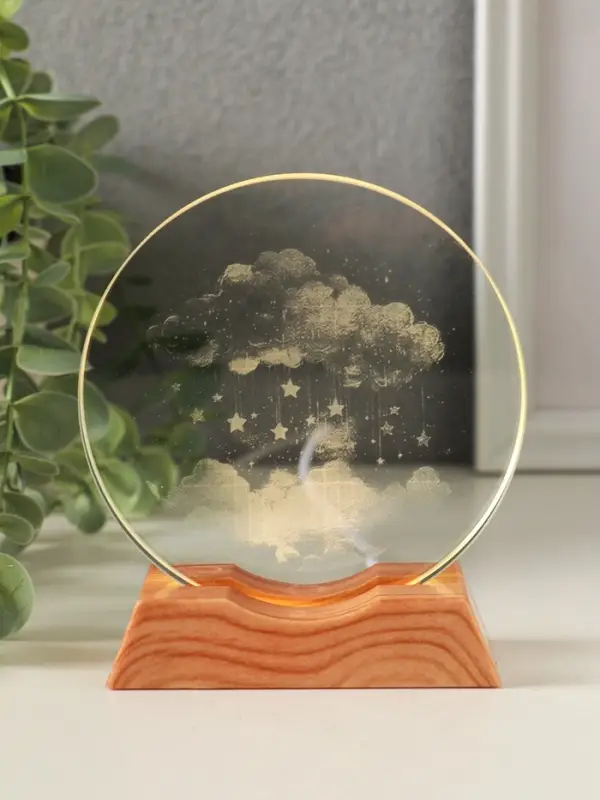 Сувенир стекло свет Сувенир стекло свет "Диск. Облако со звёздами" 5хLED d=10 см, USB 10х4х11,4 см