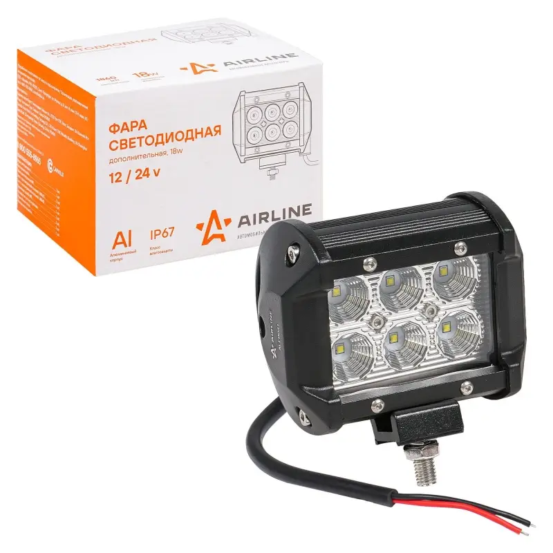 Фара светодиодная (балка) двухрядная, 6 LED рассеянный свет, 18W, (98х78х65) 12/24V