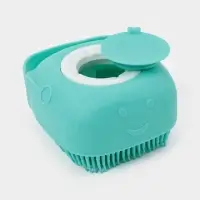 Щётка - мочалка массажная силиконовая с ёмкостью для мыла Доляна, бирюзовая