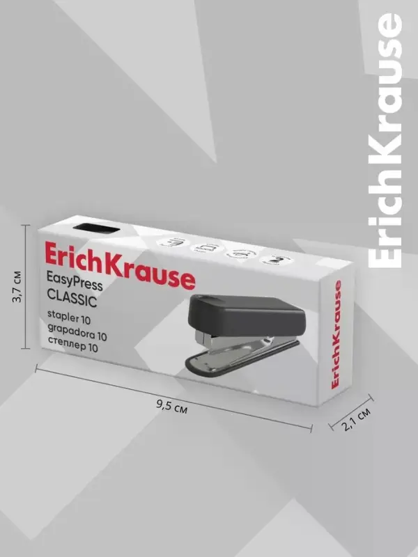 Степлер канцелярский № 10 ErichKrause, до 15 листов, встроенный антистеплер, чёрный
