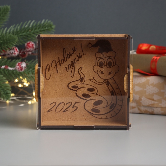 Новогодняя копилка с акрилом  Новогодняя копилка с акрилом "Змея. Новый год" 12х12х4 см