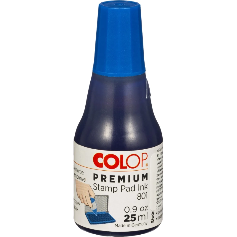 Краска штемпельная 801 Premium водно-глиц осн,син,25мл Colop пр-во Германия
