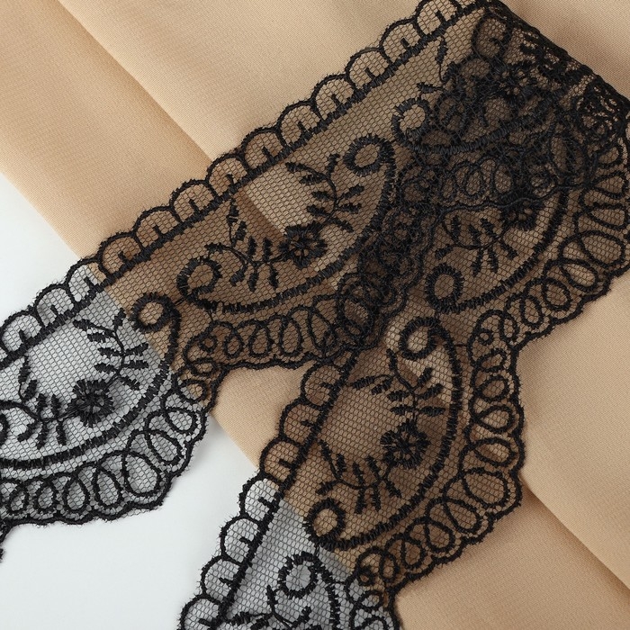 Кружево на сетке, 50 мм × 11 ± 1 м, цвет чёрный Кружево на сетке, 50 мм × 11 ± 1 м, цвет чёрный