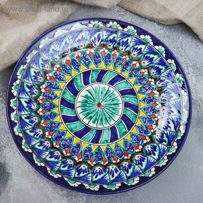 Тарелка Риштанская Керамика Тарелка Риштанская Керамика "Цветы", 22 см, синяя микс