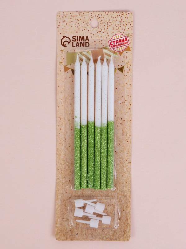 Свечи для торта Свечи для торта "Блестящее сияние", 6 шт, белые с зелёным