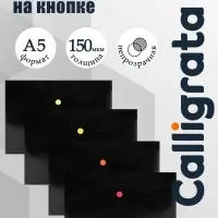 Папка-конверт на кнопке А5, 150 мкм, Calligrata No Secret, непрозрачная, черная, микс цветные кнопки