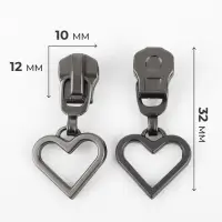 Бегунок для металлической молнии, №5, &laquo;Сердце&raquo;, 10 шт., цвет чёрный никель