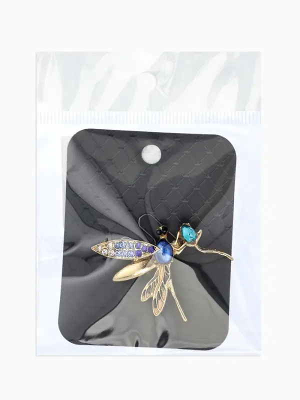 Брошь "Стрекоза" искристая, цвет сине-голубой в золоте