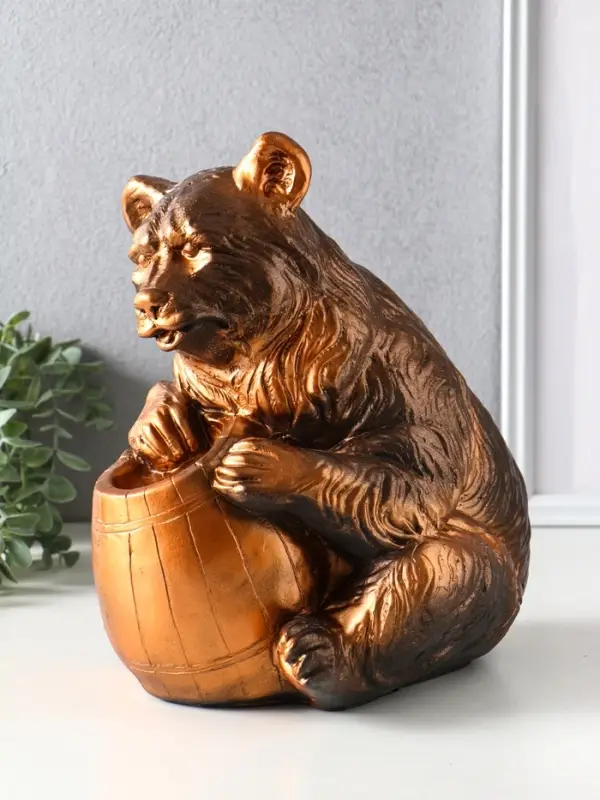 Копилка для денег &laquo;Медведь с бочонком&raquo;, гипс под бронзу, 29&times;20&times;25 см