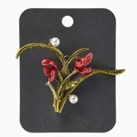 Брошь &laquo;Цветы&raquo; ирисы, жемчуг, цвет красно-зелёный
