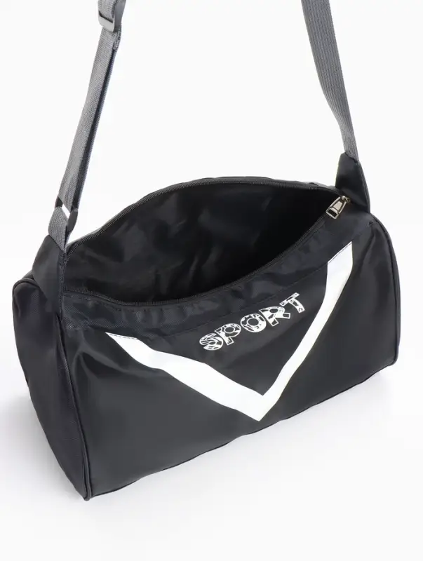 Сумка спортивная на молнии, боковой карман/сетка, регулируемый ремень, маленький размер, чёрная