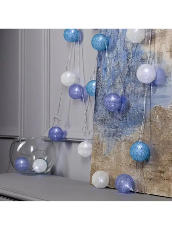 Гирлянда &laquo;Нить&raquo; 5 м с насадками &laquo;Клубки серо-зелёные&raquo;, IP20, прозрачная нить, 20 LED, свечение белое, 220 В