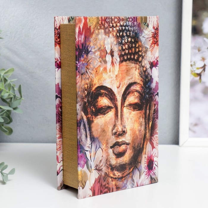 Сейф-книга дерево кожзам  Сейф-книга дерево кожзам "Голова будды в цветах" 21х13х5 см