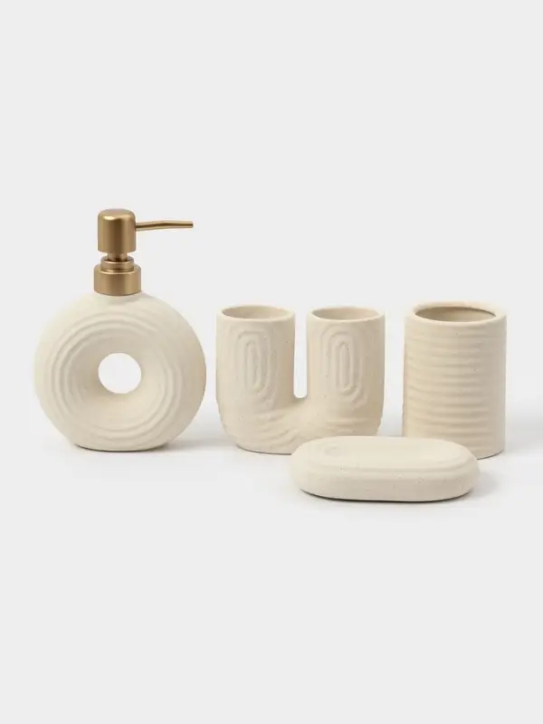 Набор для ванной Набор для ванной "Полосы", 4 предмета (мыльница, дозатор для мыла, 2 стакана), цвет бежевый 108811